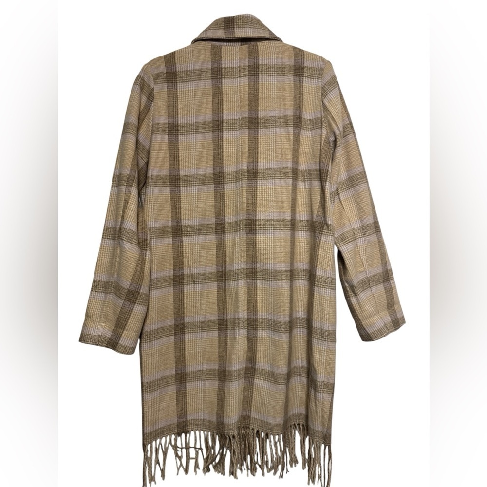 7 For All Mankind Plaid Fringe Hem Coat - Bohemian Chic Peacoat Size Small - Picture 4 of 5